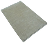 Modern Solid Design Beige Hand Knotted Wool And Silk Rug