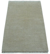 Modern Solid Design Beige Hand Knotted Wool And Silk Rug