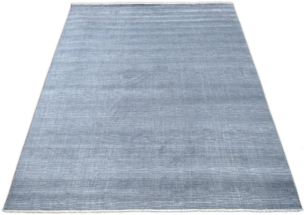 Modern Solid Design Blue Hand Knotted Wool 8x10 Area Rug