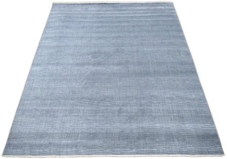 Modern Solid Design Blue Hand Knotted Wool 8x10 Area Rug