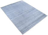 Modern Solid Design Blue Hand Knotted Wool 8x10 Area Rug
