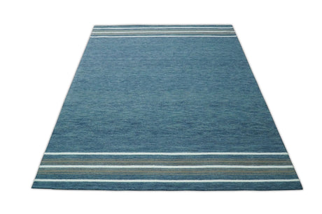 Modern Solid Design Blue Hand Tufted Wool Area Rug