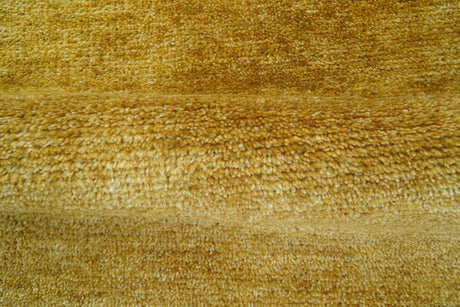 Modern Solid Design Gold Hand Knotted Wool Area Rug