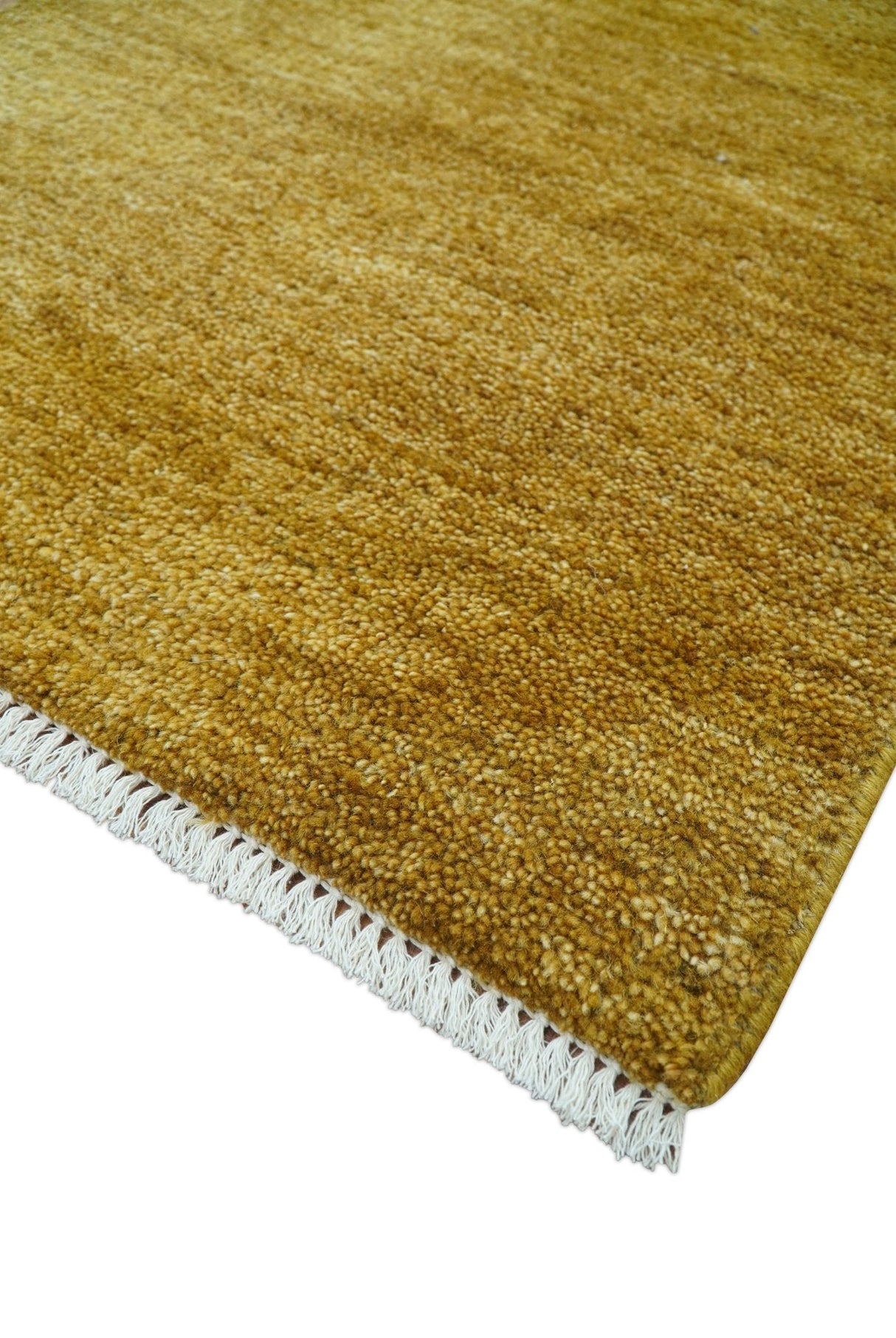 Modern Solid Design Gold Hand Knotted Wool Area Rug