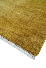 Modern Solid Design Gold Hand Knotted Wool Area Rug