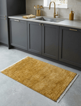 Modern Solid Design Gold Hand Knotted Wool Area Rug