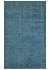 Modern Solid Design Gray And Blue 5x8 Hand Knotted Wool Area Rug