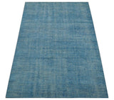 Modern Solid Design Gray And Blue 5x8 Hand Knotted Wool Area Rug