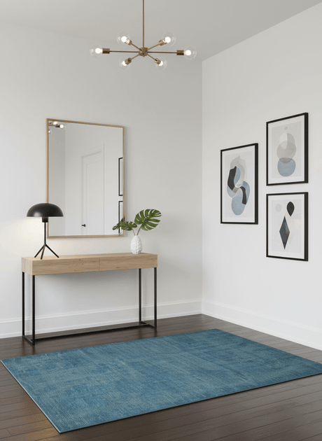 Modern Solid Design Gray And Blue 5x8 Hand Knotted Wool Area Rug