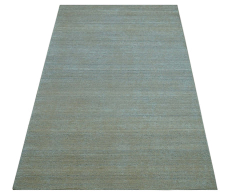 Modern Solid Design Green And Blue 5x8 Hand Knotted Wool Area Rug