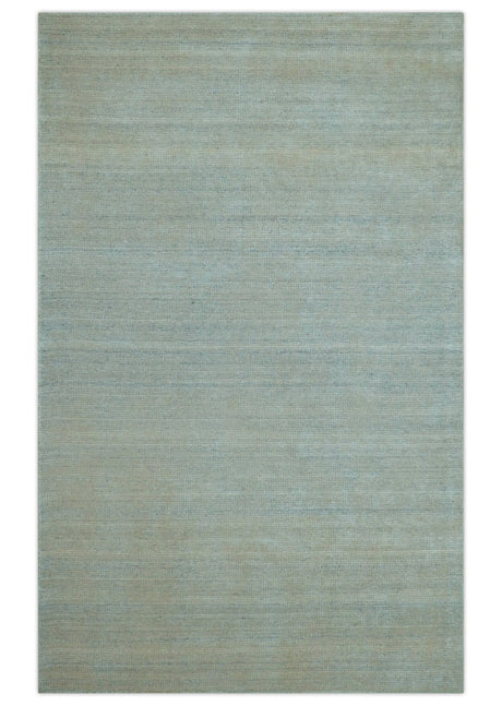 Modern Solid Design Green And Blue 5x8 Hand Knotted Wool Area Rug