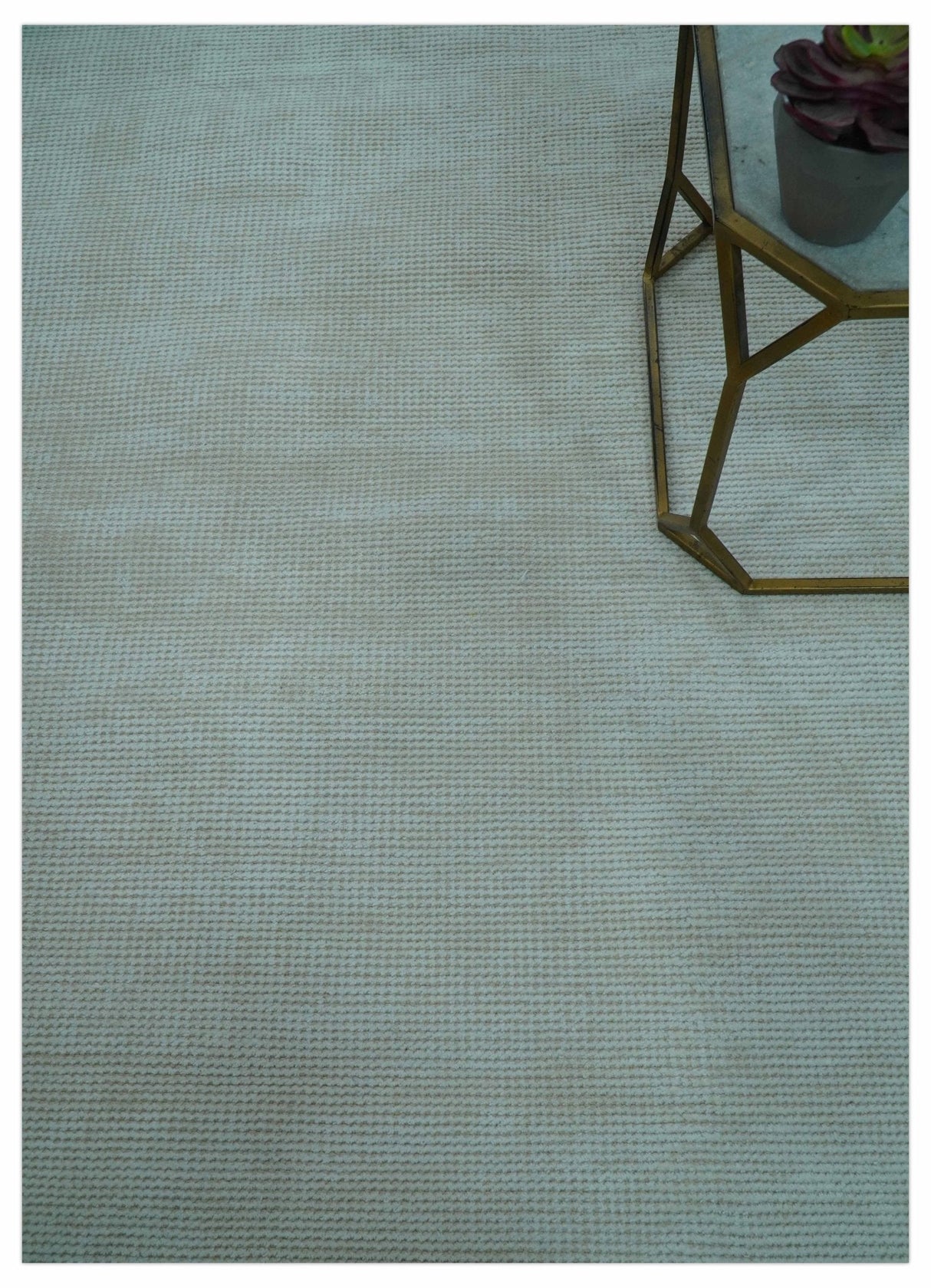 Modern Solid Design Ivory 5x8 Hand Woven Wool Area Rug