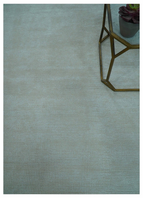 Modern Solid Design Ivory 5x8 Hand Woven Wool Area Rug