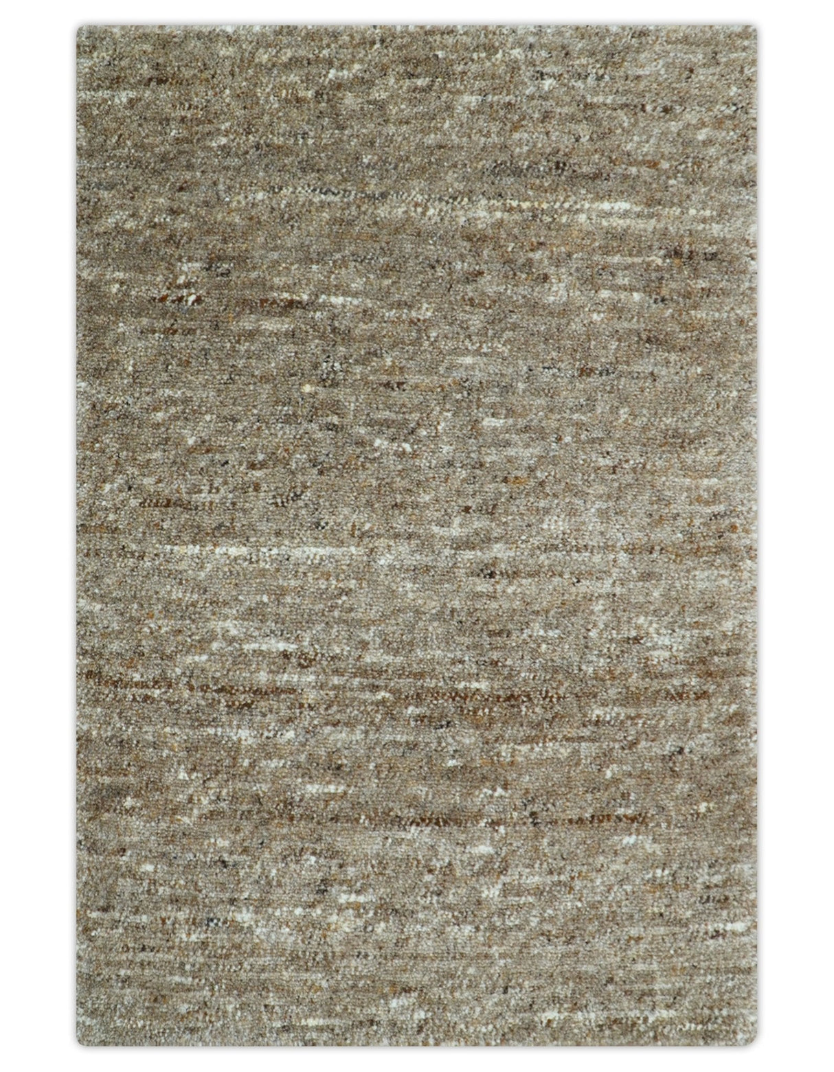 Modern Solid Design Natural Brown Hand Knotted Wool Rug