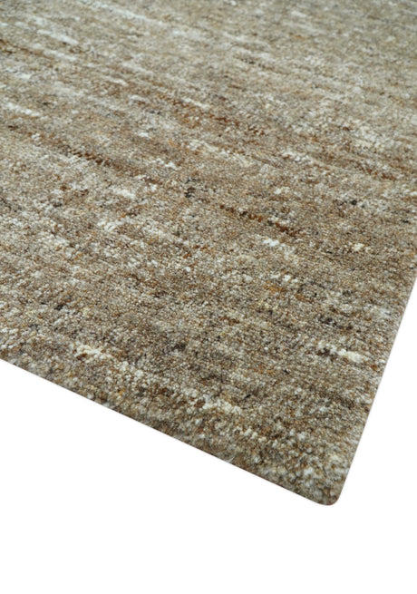 Modern Solid Design Natural Brown Hand Knotted Wool Rug