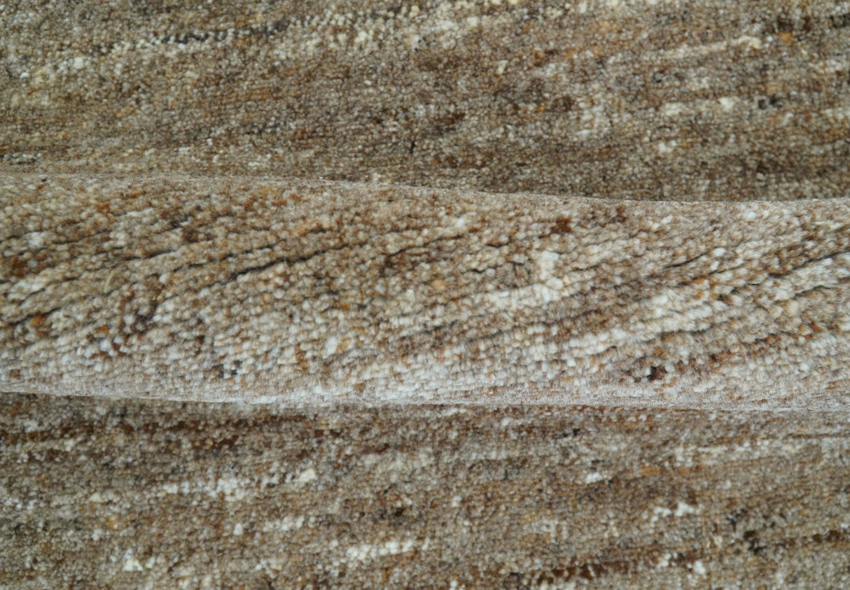 Modern Solid Design Natural Brown Hand Knotted Wool Rug