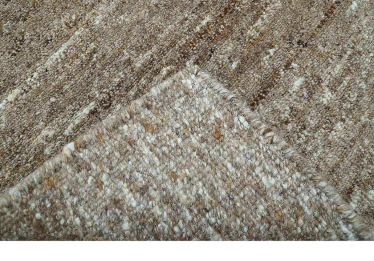 Modern Solid Design Natural Brown Hand Knotted Wool Rug