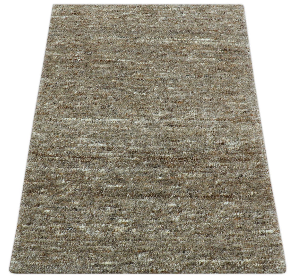 Modern Solid Design Natural Brown Hand Knotted Wool Rug
