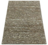 Modern Solid Design Natural Brown Hand Knotted Wool Rug
