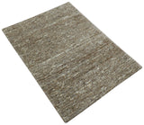 Modern Solid Design Natural Brown Hand Knotted Wool Rug