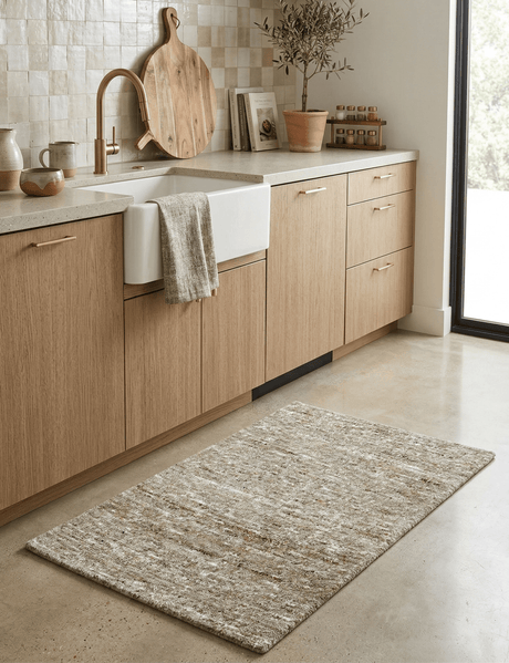 Modern Solid Design Natural Brown Hand Knotted Wool Rug