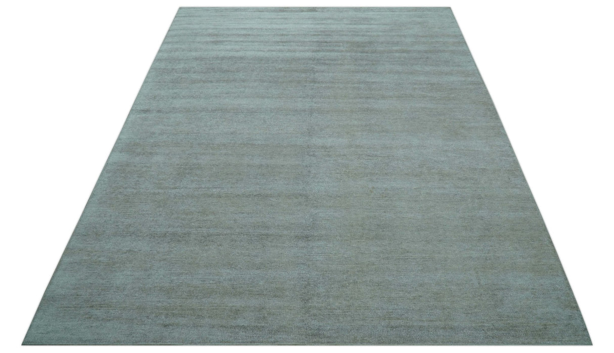 Modern Solid Design Silver Hand Knotted 9x12 Wool Area Rug