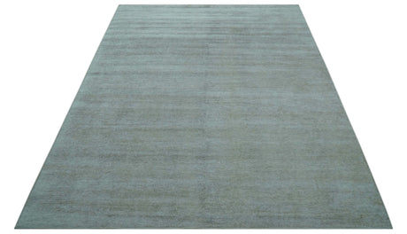 Modern Solid Design Silver Hand Knotted 9x12 Wool Area Rug