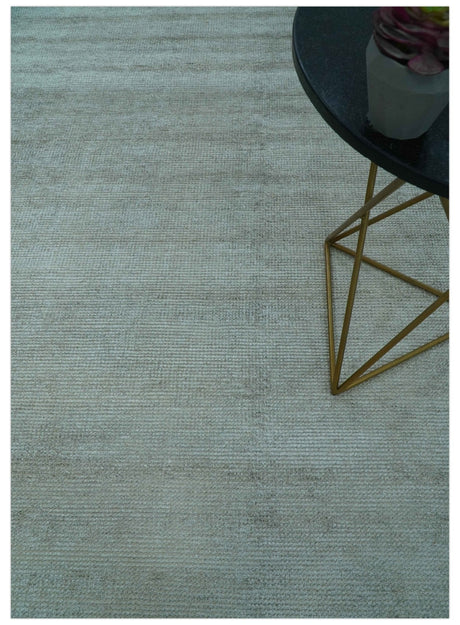 Modern Solid Design Silver Hand Knotted 9x12 Wool Area Rug