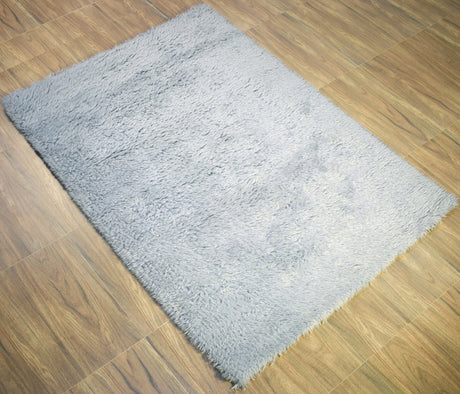 Modern Solid Design Silver Handmade Wool Area Rug
