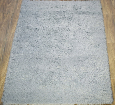 Modern Solid Design Silver Handmade Wool Area Rug