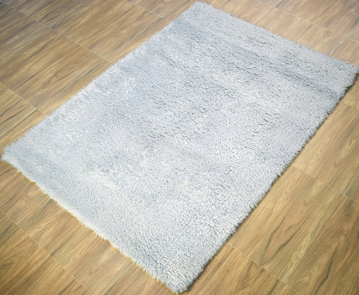 Modern Solid Design Silver Handmade Wool Area Rug