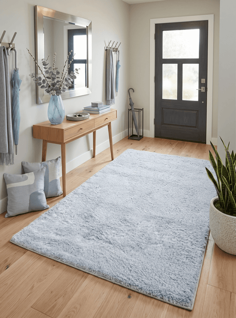 Modern Solid Design Silver Handmade Wool Area Rug