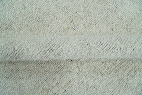 Modern Solid Design White Handwoven Wool Area Rug