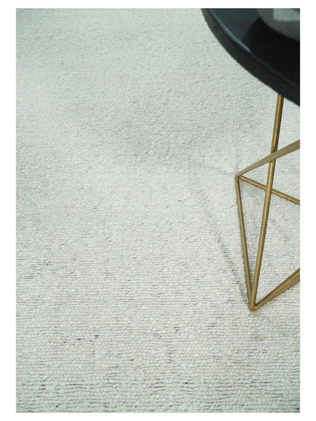 Modern Solid Design White Handwoven Wool Area Rug