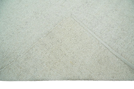 Modern Solid Design White Handwoven Wool Area Rug