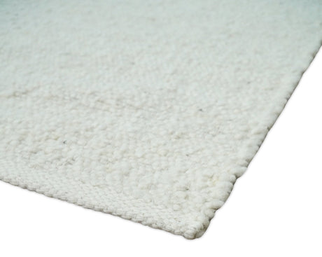 Modern Solid Design White Handwoven Wool Area Rug