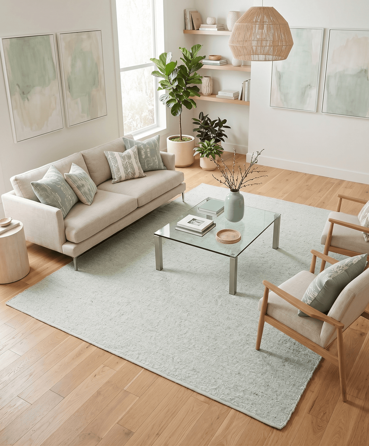Modern Solid Design White Handwoven Wool Area Rug