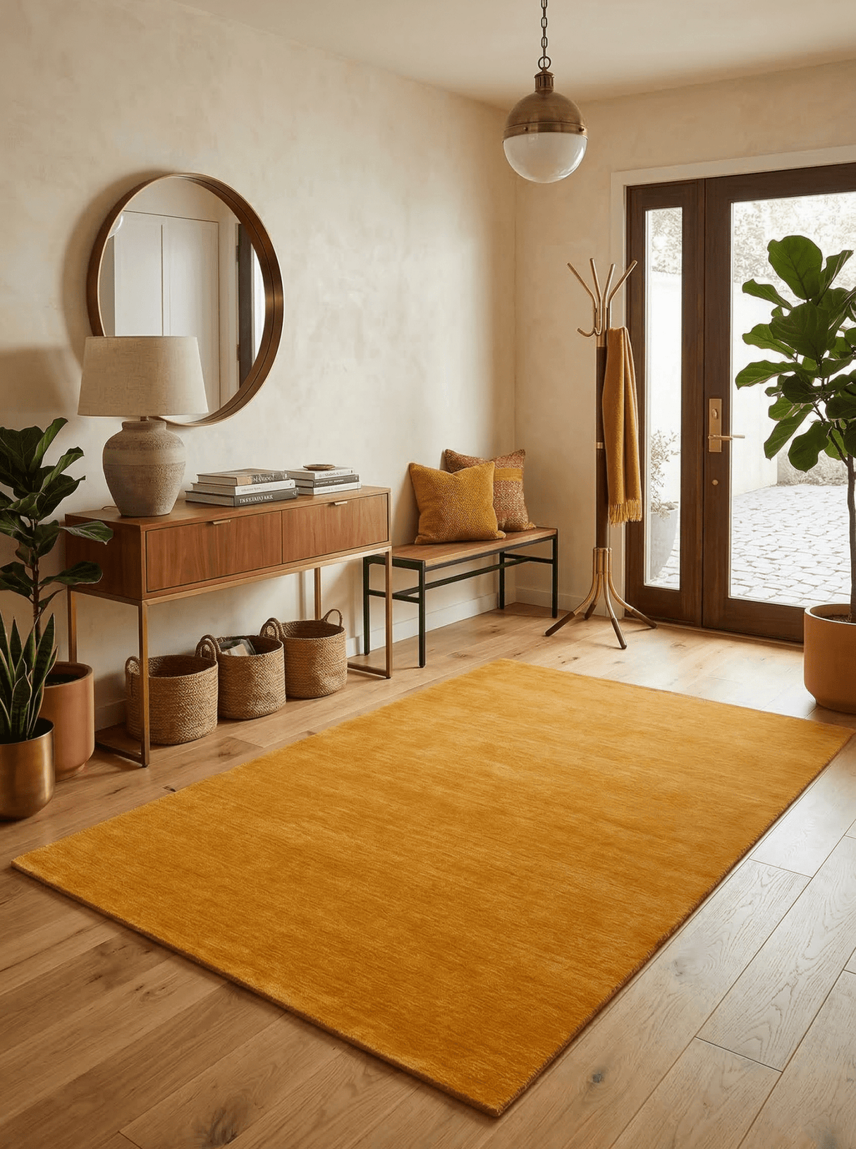 Modern Solid Gold Hand Loomed Wool Area Rug