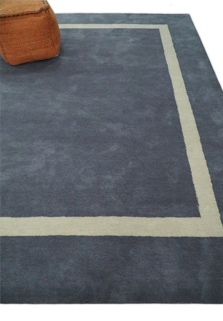 Modern Solid Gray and Beige Hand Tufted Wool Area Rug