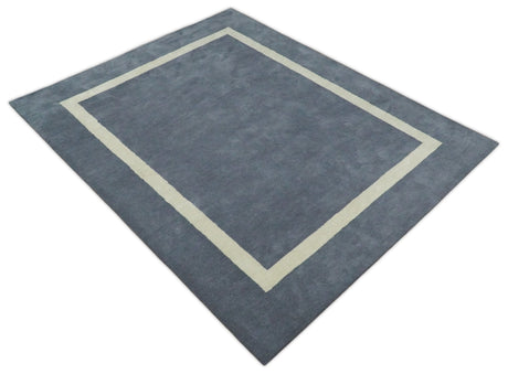 Modern Solid Gray and Beige Hand Tufted Wool Area Rug