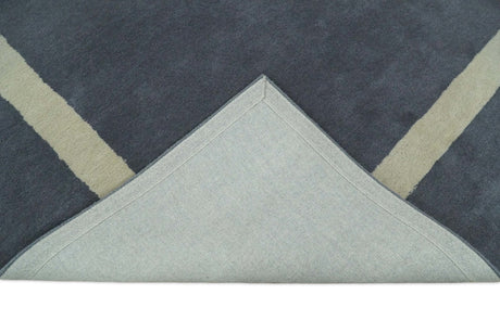 Modern Solid Gray and Beige Hand Tufted Wool Area Rug