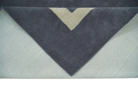 Modern Solid Gray and Beige Hand Tufted Wool Area Rug