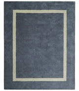 Modern Solid Gray and Beige Hand Tufted Wool Area Rug