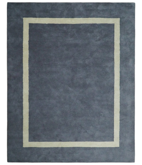 Modern Solid Gray and Beige Hand Tufted Wool Area Rug