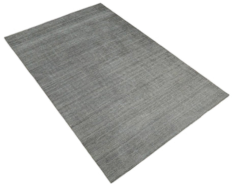 Modern Solid Gray Hand Woven 5x8 Wool and Viscose Rug
