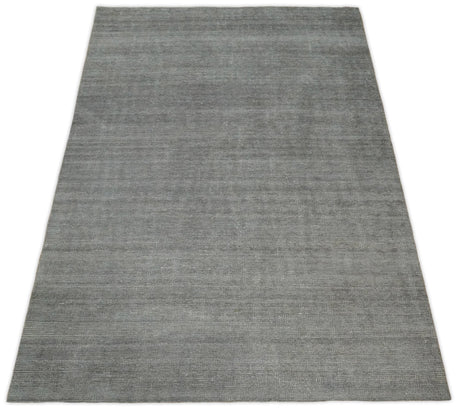 Modern Solid Gray Hand Woven 5x8 Wool and Viscose Rug