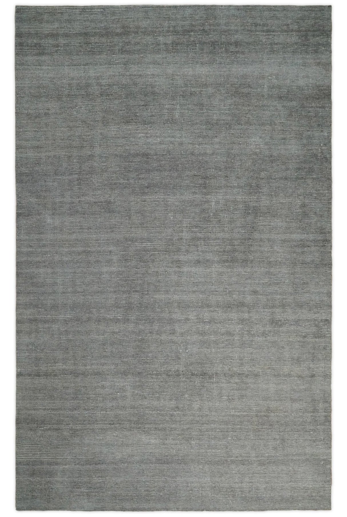Modern Solid Gray Hand Woven 5x8 Wool and Viscose Rug