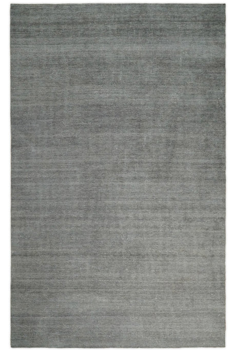 Modern Solid Gray Hand Woven 5x8 Wool and Viscose Rug