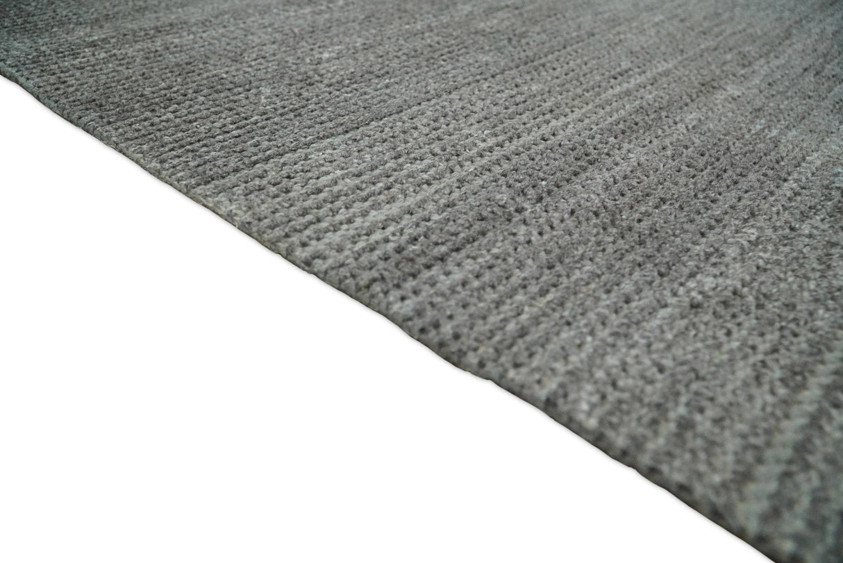 Modern Solid Gray Hand Woven 5x8 Wool and Viscose Rug