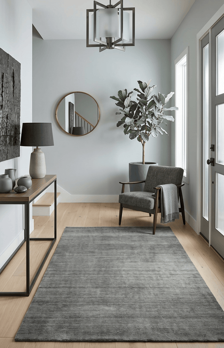 Modern Solid Gray Hand Woven 5x8 Wool and Viscose Rug